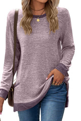 Color Block Long Sleeve Round Neck Pocket Top