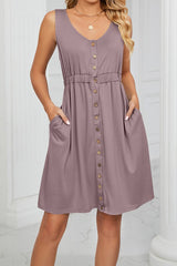 Sleeveless Button Down T-Shirt Pocket Dress