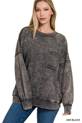 French Terry Acid Wash Pullover with Pockets