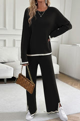 Casual Solid Knitted Long Sleeve Set