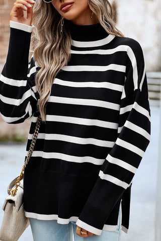 Striped High Neck Sweater