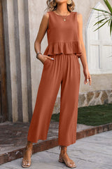 Sleeveless Wide Leg Cropped Pants Set