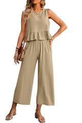 Sleeveless Wide Leg Cropped Pants Set