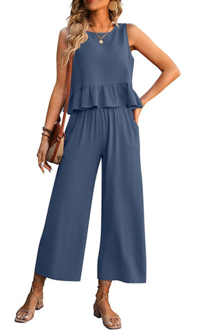 Sleeveless Wide Leg Cropped Pants Set