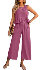 Sleeveless Wide Leg Cropped Pants Set