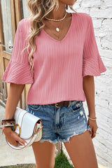 Blossom Ruffled V Neck Textured Top