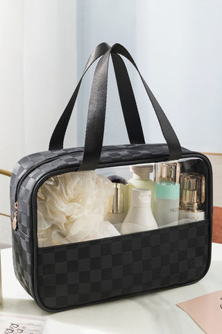 Black Stylish Checkered Clear Cosmetic Bag