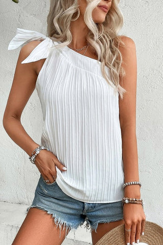 Textured Bowknot One Shoulder Tank