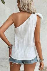 Textured Bowknot One Shoulder Tank