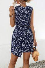 Polka Dot Pile Collar Sleeveless Dress