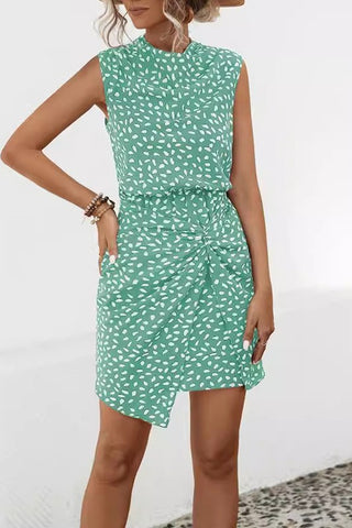 Polka Dot Pile Collar Sleeveless Dress