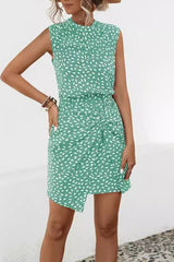 Polka Dot Pile Collar Sleeveless Dress