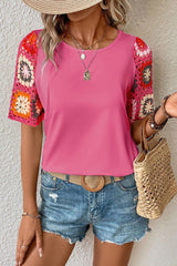 Floral Crochet Short Sleeve Top