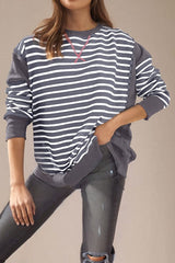 Stripe Color Block Exposed Seam Sweatshirt