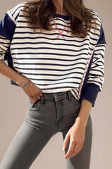 Stripe Color Block Exposed Seam Sweatshirt