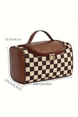 Checkered PU Leather Zipper Makeup Bag