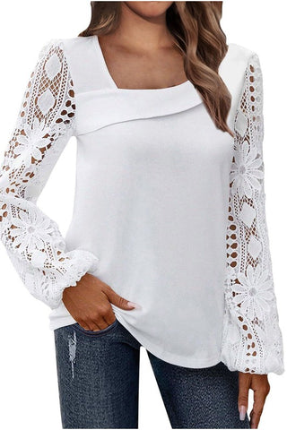 Lace Patchwork Knit Sweater Versatile Top