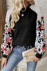 Floral Patchwork Long Sleeve Ribbed Top