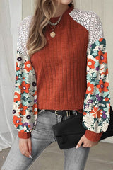 Floral Patchwork Long Sleeve Ribbed Top