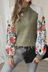 Floral Patchwork Long Sleeve Ribbed Top