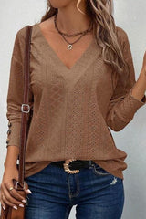 Hollow V-Neck Shoulder Long Sleeved Buttons