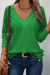 Hollow V-Neck Shoulder Long Sleeved Buttons