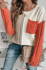 Colorblock Patched Pocket Drop Shoulder Sweater