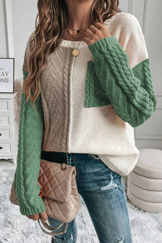 Colorblock Patched Pocket Drop Shoulder Sweater