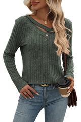 V-Neck Strappy Button Long Sleeve Top