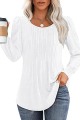 Casual Pleated Low Round Neck Top