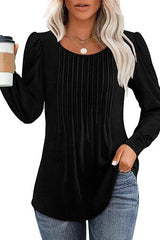 Casual Pleated Low Round Neck Top