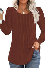 Casual Pleated Low Round Neck Top