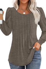 Casual Pleated Low Round Neck Top