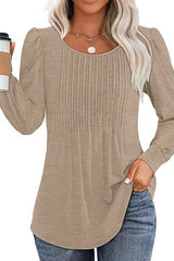 Casual Pleated Low Round Neck Top