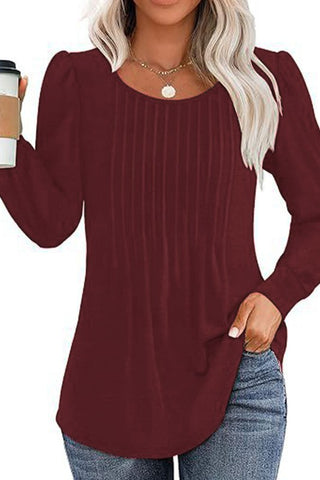 Casual Pleated Low Round Neck Top