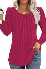 Casual Pleated Low Round Neck Top