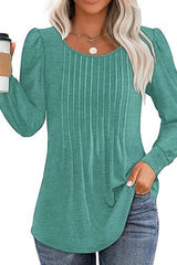 Casual Pleated Low Round Neck Top