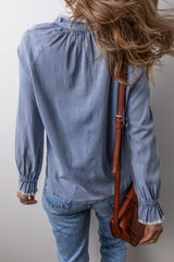 Frilled Raw Hem Half Buttoned Denim Top