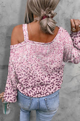 Leopard Gradient Cold Shoulder Top