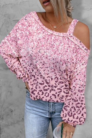 Leopard Gradient Cold Shoulder Top