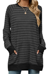 Color Stripe  Long Sleeve Pocket Top