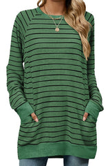 Color Stripe  Long Sleeve Pocket Top