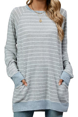 Color Stripe  Long Sleeve Pocket Top