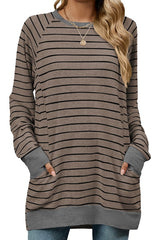 Color Stripe  Long Sleeve Pocket Top