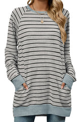 Color Stripe  Long Sleeve Pocket Top