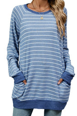 Color Stripe  Long Sleeve Pocket Top