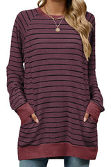 Color Stripe  Long Sleeve Pocket Top