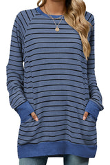 Color Stripe  Long Sleeve Pocket Top