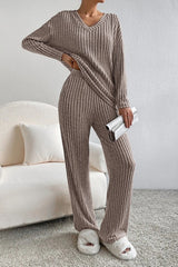 Loose V-Neck Pit Strip Knitted Set