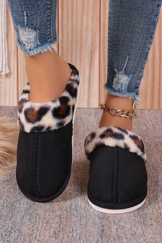 Leopard Patched Plush Lined Thick Home Slippers